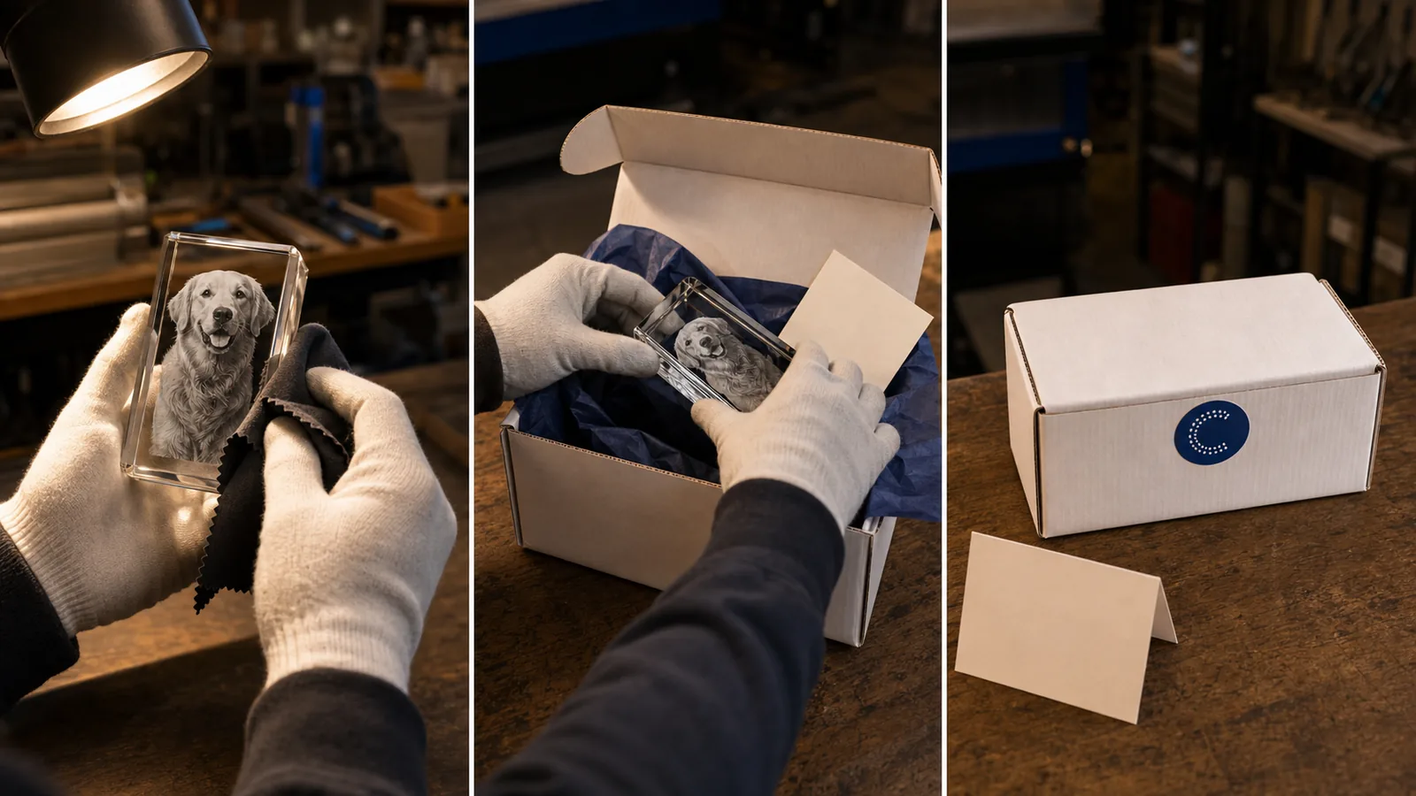 Contrôle du cristal, préparation dans le papier bleu et carton blanc fermé
